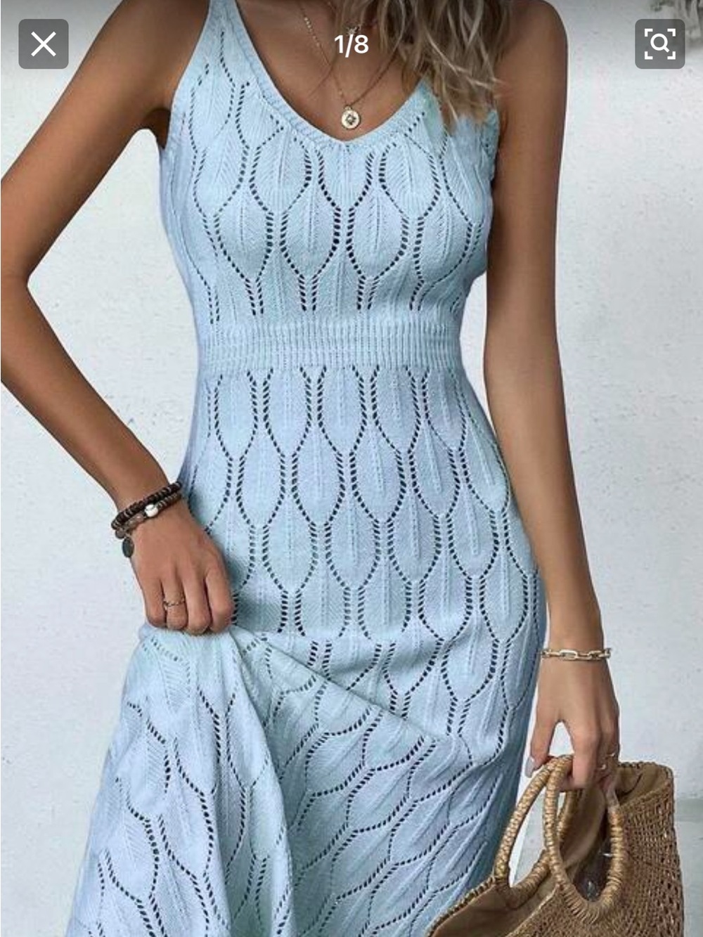 SHEIN Light Blue Knit V-Neck sleeveless Dress